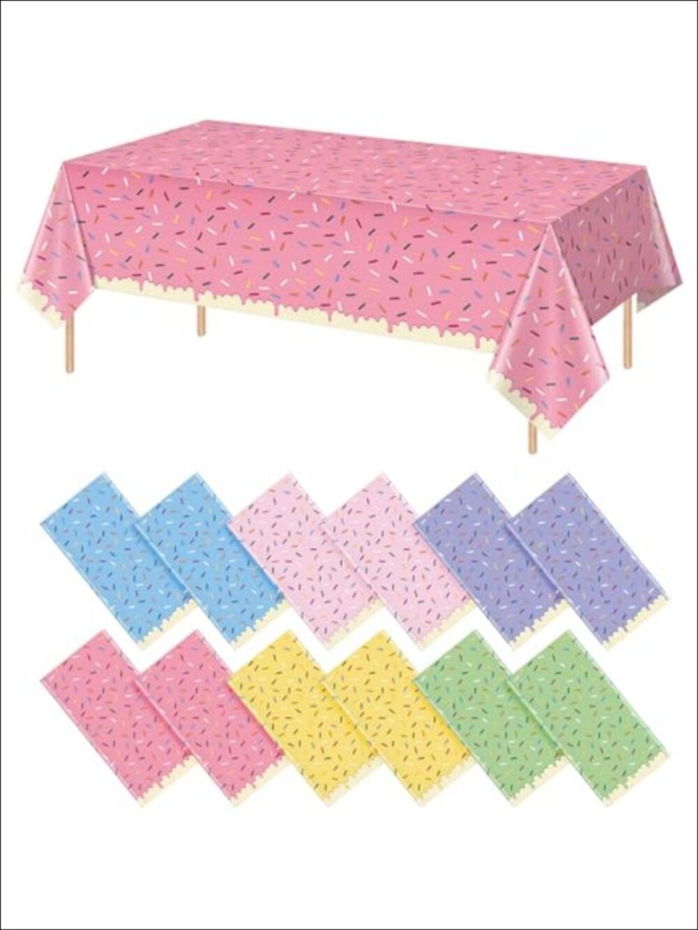 12 Pack Plastic Tablecloths 54x108 Sprinkle Donut Disposable Party Decor